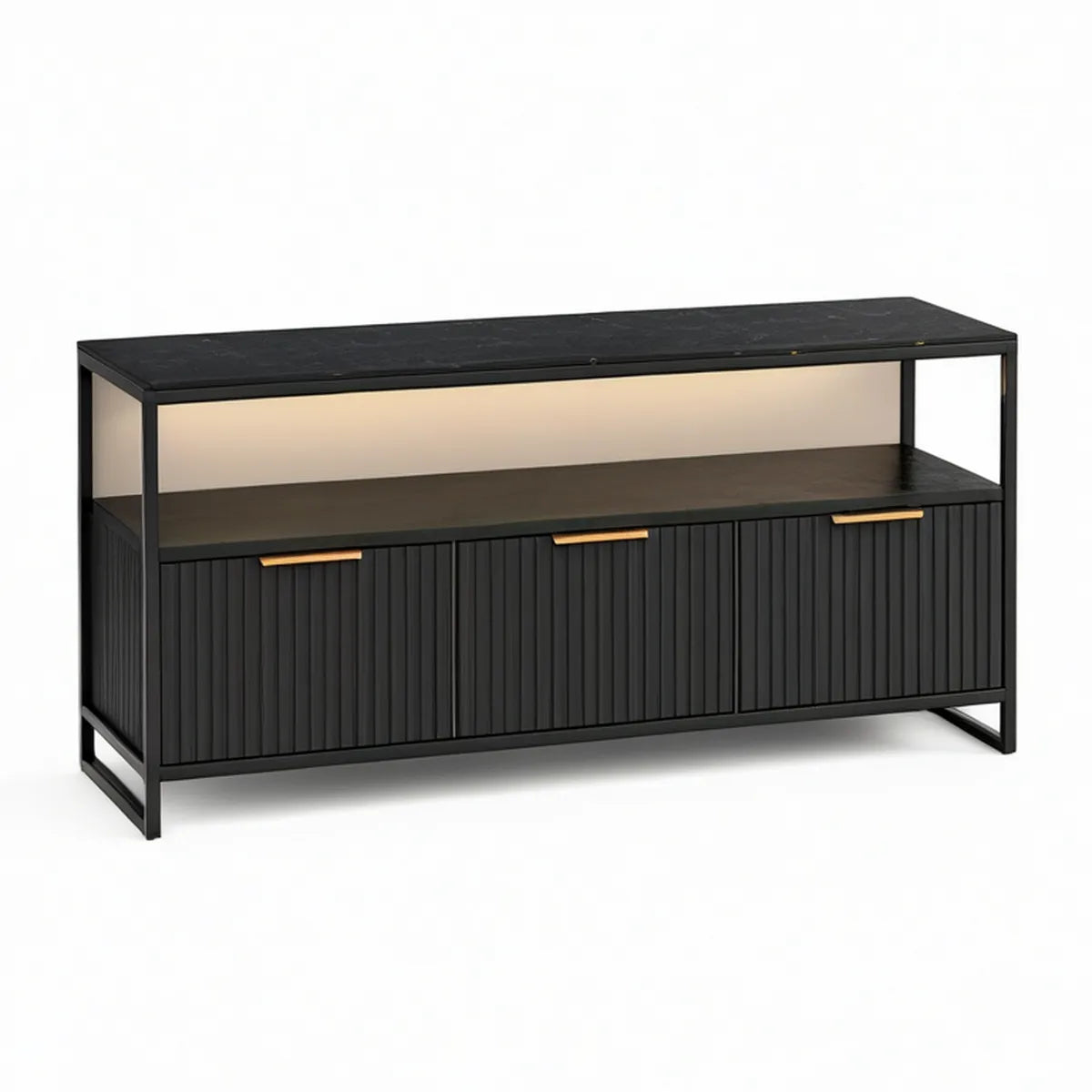 Móvel para TV com 4 Portas em MDF e Aço Preto e Dourado 160 x 40 x 80 cm