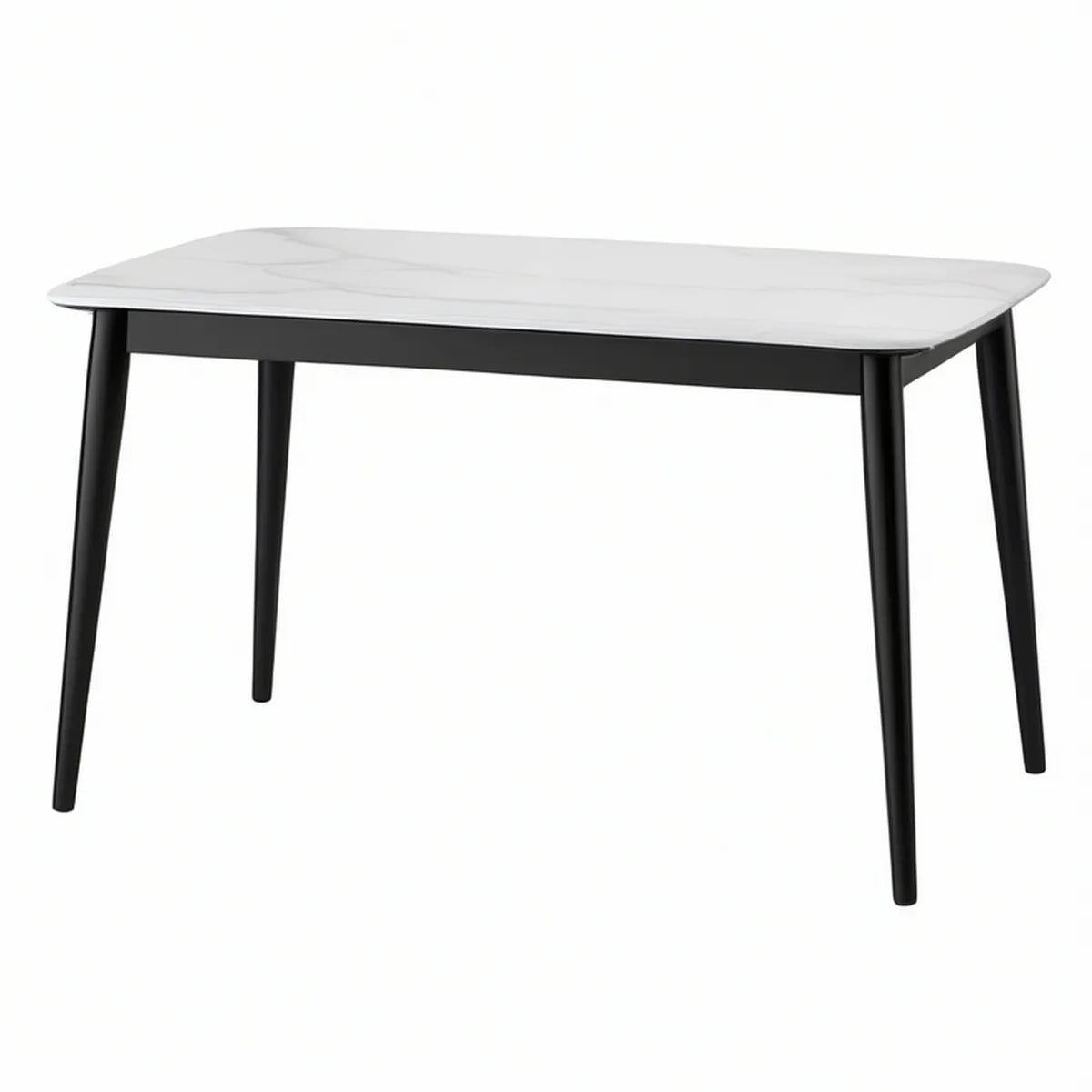 Mesa de Jantar Retangular 120 x 70 x 75 cm em MDF Branco Efeito Mármore com Pernas em Aço Preto