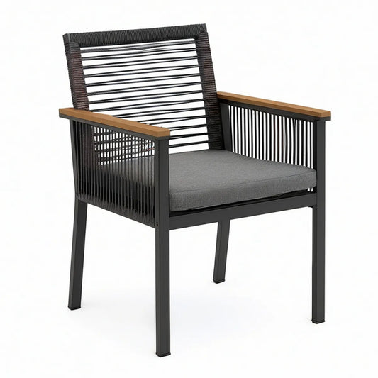 Cadeira de Jardim com Braços em Alumínio e Corda de Poliéster Preto/Castanho/Cinzento 60 x 65 x 85 cm