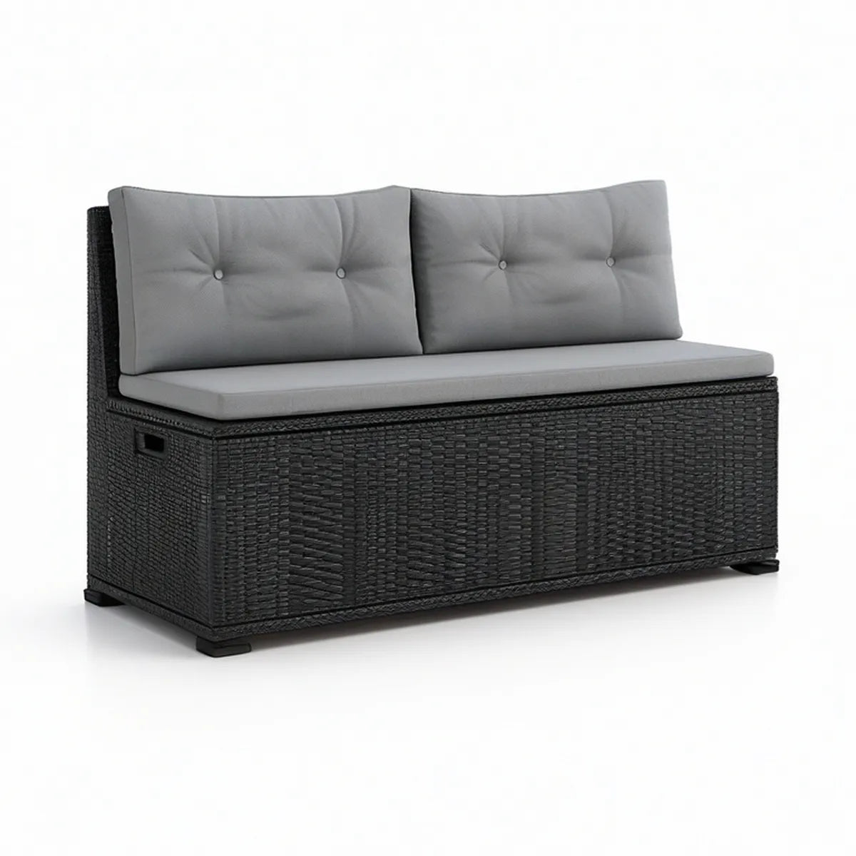 Banco de Jardim com Arrumação 109 x 55 x 90 cm em Rattan PE Preto com Almofadas Cinzentas