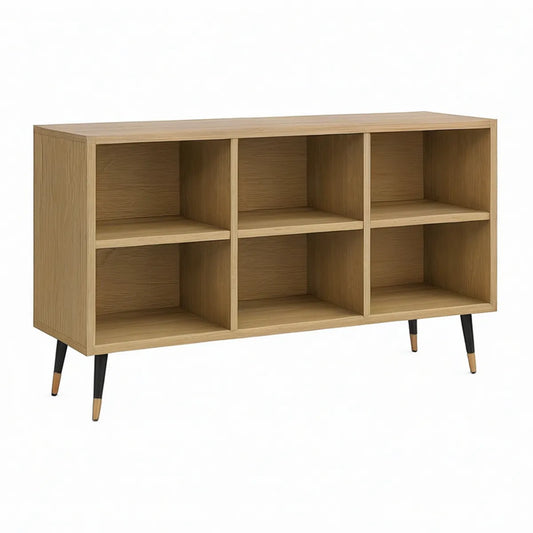 Móvel de TV em MDF Melaminado Carvalho Natural com 6 Nichos, 120 x 40 x 75 cm