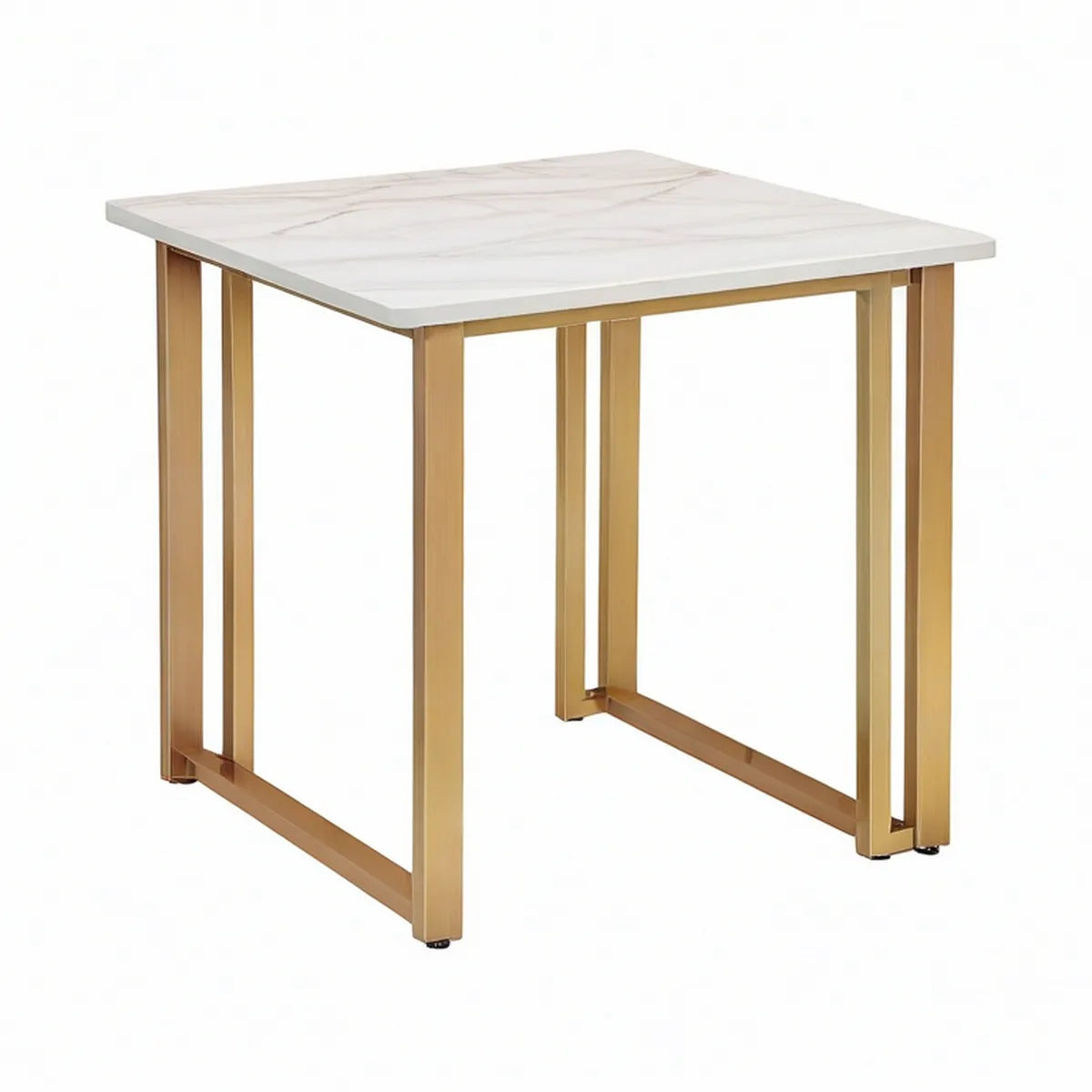 Mesa de Jantar Quadrada 80 x 80 x 75 cm em Pedra Sinterizada Branca e Aço Inoxidável Dourado