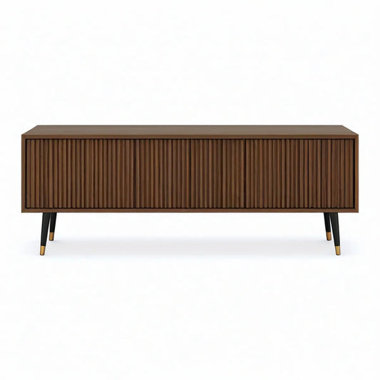 Móvel de TV em MDF com Frente Canelada Nogueira/Preto/Dourado 180 x 40 x 65 cm