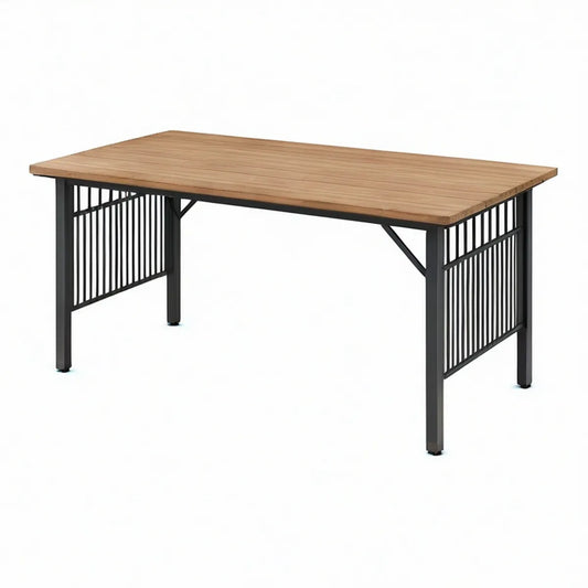 Mesa de Jantar Retangular 150 x 90 x 75 cm em Madeira Maciça de Acácia e Aço Castanho e Preto