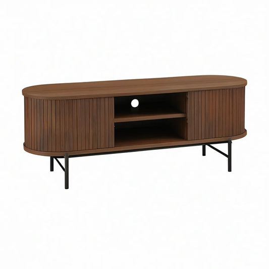 Móvel para TV Oval 160 x 40 x 55 cm em MDF, Castanho Nogueira e Preto
