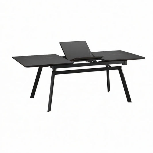 Mesa Extensível Retangular de Jardim em Alumínio e Cerâmica Preta 160-200 x 90 x 75 cm