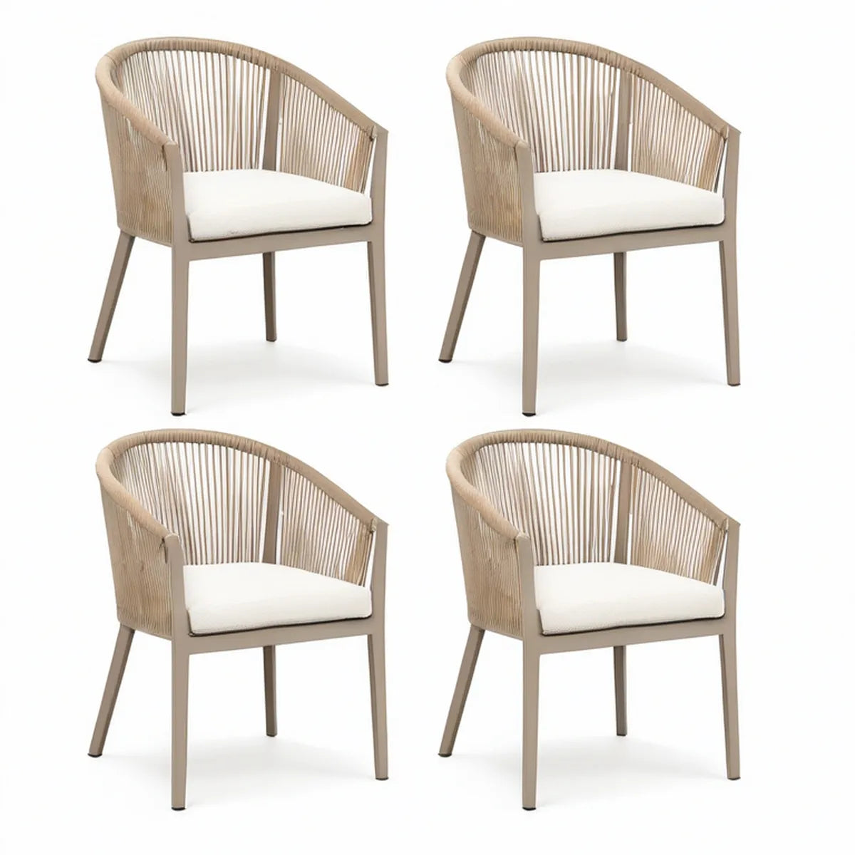 Conjunto de 4 Cadeiras de Jardim com Braços em Alumínio e Corda PE Bege, 56 x 60 x 80 cm