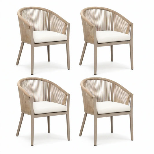 Conjunto de 4 Cadeiras de Jardim com Braços em Alumínio e Corda PE Bege, 56 x 60 x 80 cm